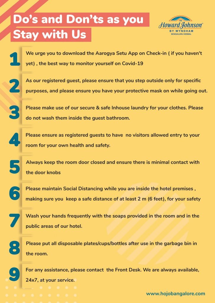Being a Safe Hotel in Bengaluru Health & Safety Protocols for our Guests